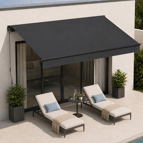 BelleMax Gelenkarmmarkise Markise, 300x250cm Anthrazit, Terrassenmarkise mit Handkurbel, Einstellung(5-60°), 280g/m² Stoff mit PU, Wasserdicht, Sonnenmarkise inkl. Wandhalterung für Balkon, Terrasse