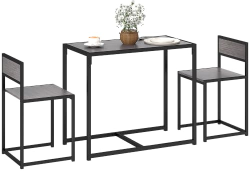 HOMCOM Essgruppe Platzsparend Esstisch mit 2 Stühlen für Küche Grau | Esszimmergruppe, Sitzgruppe, Küchentisch-Set, für Esszimmer