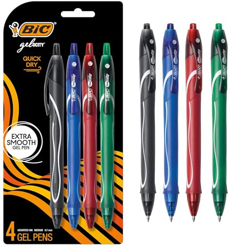 BIC Gel-ocity Quick Dry Retractable Gel Pen, Medium Point (0.7mm), Assorted Colors, 4-Count
