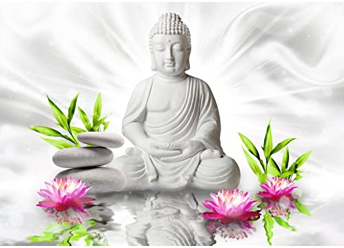 Runa Art Papier peint intissé Mural fleurs Bouddha Zen Moderne Toison Salon Chambre à Coucherr Salle - Tableaux Muraux Tapisserie Photo - Blanc Vert Rose 9289010c
