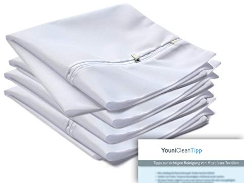 YouniClean 4 Stck. XXL Profi Waschsäcke | Wäschenetz | Aufbewahrungssack | besonders feinmaschig | für Premium-Pflege empfindlicher Textilien | Pflege-Tipps | Kochfest | weiß (4 Stück 50 x 55 cm)