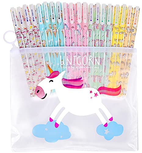 Faburo 20pz Unicorno penne e 1 borsa di cartoleria, Colorata Unicorn Flamingo Penne a sfera Scrittura Liscia Firma Penna per Materiale Scolastico Ragazze Present