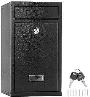 Shoze Post Box 32x21.5x8.5cm Wall Mounted Letterboxes Personalized Steel Lockable Post Box Outdoor Waterproof Mailboxes with Keys Viewing Windows Nameplate Modern Mailbox Keep Your Mail Safe (Black)