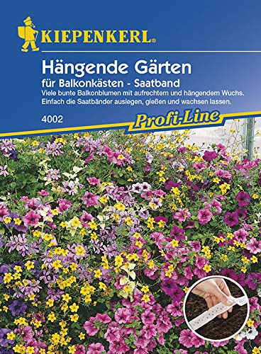 Hängende Gärten für Balkonkästen, Saatband, Viele bunte Balkonblumen mit aufrechtem und hängendem Wuchs