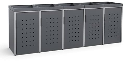 MEISTERBOX – 5er Mülltonnenbox Mülltonnenverkleidung mit Pflanzdach - 240L - Korpus & Dach Anthrazit/Pfosten Signalgrau