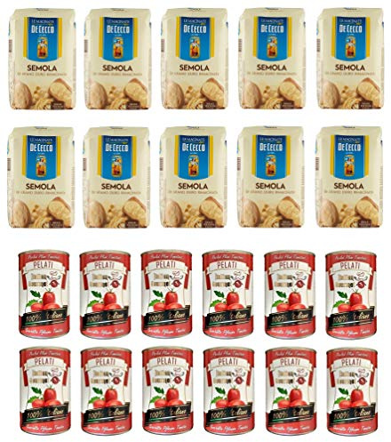 Testpaket De Cecco Semola Remillierter italienischer Hartweizengrieß ( 10 x 1Kg ) + Italian Gourmet Pelati 100% italienische geschälte Tomaten dosen ( 12 x 400g )
