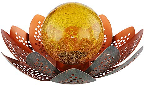 etc-shop LED Solar Lotus Blume Deko Lampe Kugel Crackle-Glas Außen Garten Strahler Blüte Terrassen Balkon Leuchte grün-gold