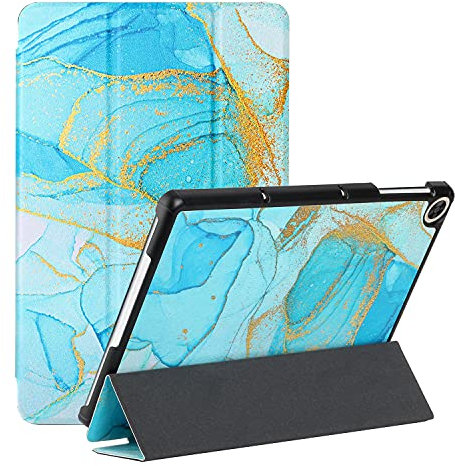 MadBee Tableta Funda para Huawei MatePad T10/T10S (9.7 Inch, 2020 Release), Súper Delgada y Ligera Carcasa con Función de Soporte Triple Plegable [No Auto-Reposo/Activación] (Oro Azul)