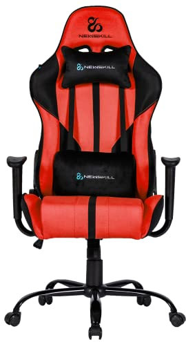 NEWSKILL Silla Gaming Tela Horus Zephyr, Reclinable 180º, Altura Ajustable, Ergonómica, Reposabrazos Fijos, Cojín Lumbar y Cervical Extraíbles, Ergonómica, Pistón Clase 4, Silla Gamer Rojo