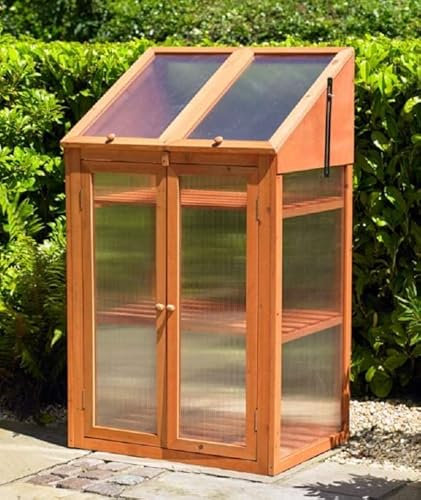 Monal Wooden 3 Tier Mini Double Door Coldframe Greenhouse Indoor Outdoor For Growing Flowers,Plants, Growth House and Lockable lid Transparent Glazing Polycarbonate Wood