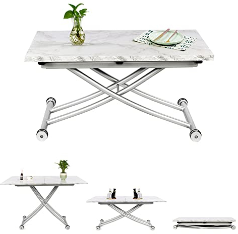 JEFFORDOUTLET Höhenverstellbarer Couchtisch, 3-in-1 ausziehbarer platzsparender Esstisch für Esszimmer, Wohnzimmer und mehr (Aktualisiertes Marmor)