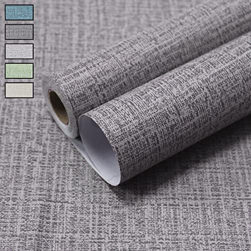 WAPANE Grasscloth Peel and Stick Wallpaper 15.7 x 196.8, Faux Linen Contact Paper for Cabinets/Countertops Removable, Textured Wall Paper Self Adhesive, Vinyl Fabric Wallpaper Waterproof, Dark Gray