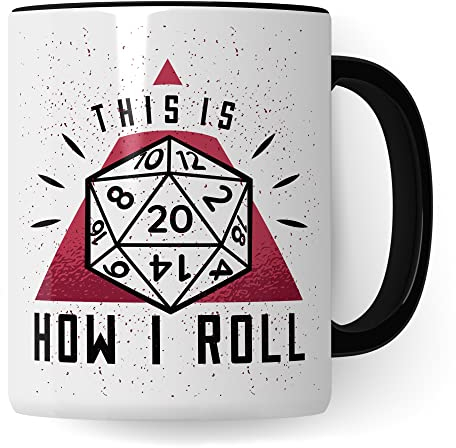 DnD Roleplay Tasse, This is how I roll Spruch, Rollenspiel Spruch D20 Dice Geschenkidee, Pen & Paper Tabletop D20 Würfel Motiv - RPG Dungeon Kaffee-Becher (Weiß & Schwarz)