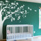 Große Ecke Baum Wandaufkleber Wandtattoo mit großen Blüten, Vögel und Blätter Kinderzimmer Wandkunst Aufkleber Wandbild 087 (Äste nach rechts, Alles in Weiß)