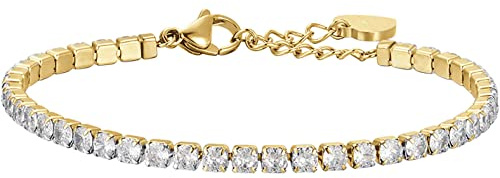 Luca Barra Bracciale da Donna Bracciale Tennis in Acciaio di Colore Oro con Cristalli Bianchi. La referenza è bk2275