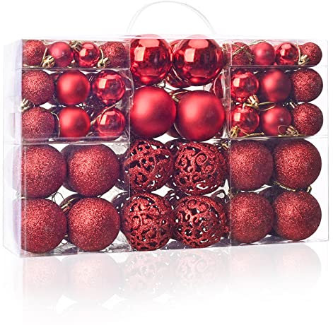 MeetXmas 100 Stück Weihnachtsbaumkugeln Ornamente, rote Weihnachtskugel-Ornamente für Weihnachtsbaum, bruchsichere hängende Weihnachtsbaumschmuck