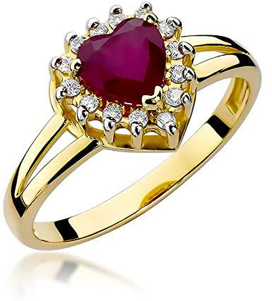 Damen-Goldring mit 1,10 Karat Rubin und 0,12 Karat Diamanten | 14 Karat Gold (585) | Goldring mit Box | Goldring für Frauen (Rubin, 63 (20.2))