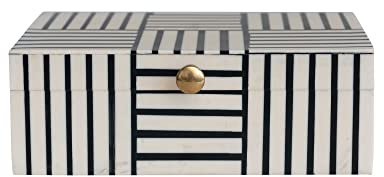 Bloomingville Modern Resin Striped Block Pattern and Gold Clasp, Black and White Box