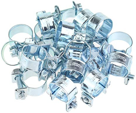 HELIFOUNER 20 Pieces 13-15mm Mini Fuel Injection Style Hose Clamps, Zinc Plated Adjustable Pipe Hose Clip Tube Clamps (1/2''-19/32'' Diameter)