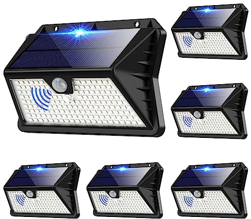 OUILA Solarlampen für Außen Wand【6 Stück】, 185 LED 3 Modi Solar Aussenleuchte mit Bewegungsmelder 2200mAh, IP65 Wasserdichte LED Solar Wandleuchte, Garten, Hof, Zaunbeleuchtung, Haustüren