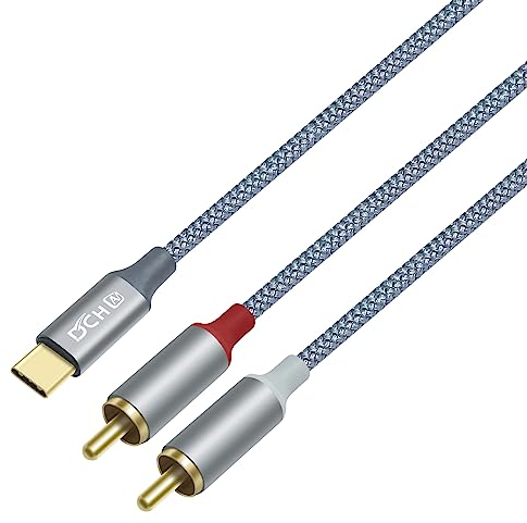 DCHAV 4 Fuß RCA auf USB C Audiokabel Typ C auf 2 RCA Adapterkabel Stecker 2RCA Y Splitter Nylon geflochtener Draht Rot Weiß Schnittstelle
