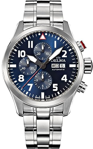 Delma Commander crono Herren Uhr analog Automatik mit Edelstahl Armband 41702.580.6.049