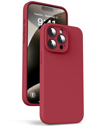 Supdeal Liquid Silicone Case for iPhone 15 Pro Max - [Camera All-Round Protection] [Soft Microfiber Lining Anti-Scratch] 4 Layer Full Covered Shockproof Gel Rubber Phone Case Cover, 6.7, Red