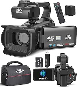 NBD 4K Caméra vidéo Caméscope UHD 48MP WiFi Vision Nocturne Infrarouge Caméra de vlogging pour Youtube Zoom numérique 18X. Caméscope avec écran pivotant. WiFi & Caméra à Distance. (VC)