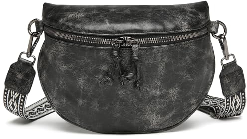 Eslcorri Bauchtasche Damen - Umhängetasche Crossbody Bag Damen Breiter Gurt Bauchtasche mit Reißverschluss Schwarz Handtasche Damen PU Leder Kleine Stylisch Crossbag für Frauen für Reisen Einkaufen