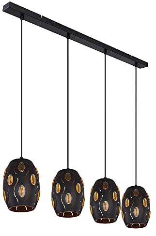Globo Hängeleuchte Esstischlampe Pendelleuchte, schwarz gold, Wohnzimmerlampe, 4-flammig, Orientalisch, Kristallleuchte Pendel, 4x E27, LxBxH 90x15x120 cm