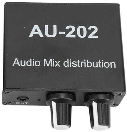 Stereo Mixer, Portable Metal Structure Small Amplifier Mixer Low Noise Independent Volume Control for 2 in 2 Speaker