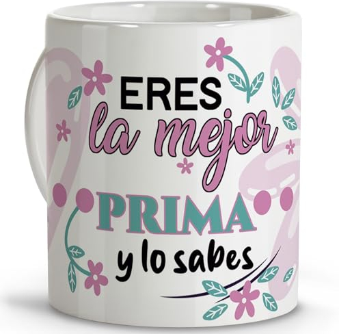 LolaPix Regalos primos. Tazas originales para regalar. Taza mensaje. Regalos para primas. Taza cerámica 330 ml.