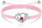 J.Endéar Double Coeur Bracelet Femme Cadeau, Argent 925 Bijoux Rouge Zircone Cubique pour Filles, Bracelet Cordon Tressé Fait Main Ajustable pour Ados (Rose)
