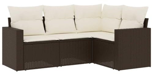 vidaXL Garten Sofa Garnitur 4-TLG., Gartenmöbel Set mit Kissen Stauraum, Sitzgruppe für Garten Terrasse, Modular Gartensofa Lounge, Braun Poly Rattan