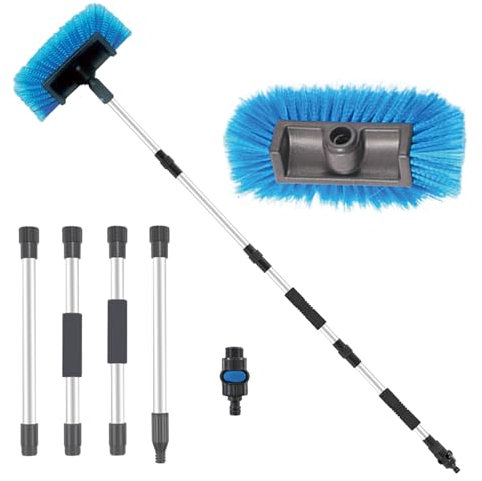 72 Long Handle Car Wash Brush with Hose Attachment, Flow-Through Soft Bristle Five-Sided Brush
