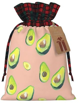BREAUX Geschenktasche mit vielen Avocado-Motiven, Hochzeitsgeschenktasche, farbblockiertes Leinen mit Kordelzug