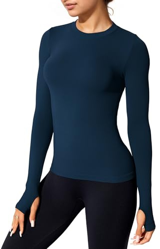 JTSONN Maglia Sportiva Donna Manica Lunga Maglietta con Foro per Il Pollice Camicia Compressione Sport Leggero Traspiran Yoga Fitness Funzionale Top vestibilità Slim