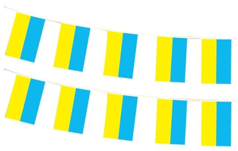 JCUIyon 20 Stück Mini-Ukrainische Nationalflaggen for Aufhängen an Einer 5 Meter Langen Schnur, Größe 14 x 21 cm, Wimpelkette, Flagge der Ukraine
