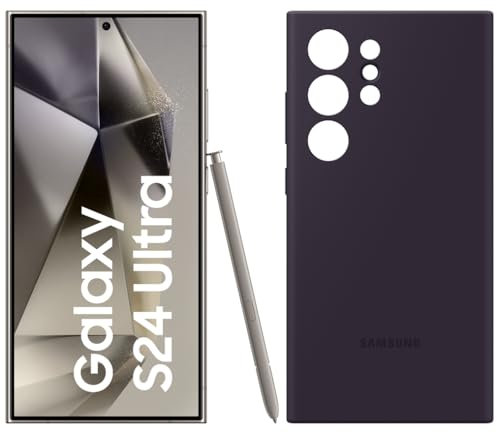 Samsung Galaxy S24 Ultra AI Smartphone,12GB RAM/256GB Speicher, Titanium Gray, 3 Jahre Herstellergarantie + Silicone Case Dark Violet