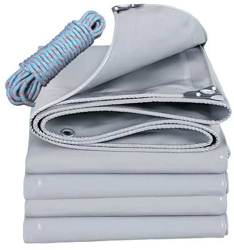 YANFEILI âche de Protection imperméable,3.5x6.5m 520g/m² bâche PVC Bâche en Tissu avec œillets,Bâche de Jardin pour extérieur et Jardin en Bois,pour Meubles de Jardin,Camping et Survie Gris