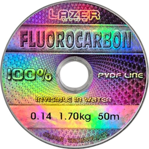 LAZER LINE Fluorocarbon Angelschnur 50m Dia 0,14mm Test 1,7kg - Transparent Vorfachschnur für Hecht Zander Barsch Forelle Karpfen - Fluorocarbon Vorfach - Raubfish Angeln Schnur – Flourocarbonschnur