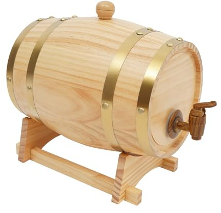 TkkMivcOC 3L/5L Holzfass Weinfass, Kiefernholz Bierfass, Weinfass mit Zapfhahn & Bock, Eisfass, Weinbereiter, für zur Lagerung von Whiskey, Bourbon und Rum (Extra, Liter, 5)