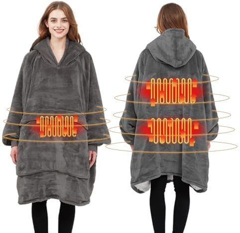 RUICUBEI Wearable Heat Blanket Hoodie, USB Heat Blanket Electric, Giant Pockets and Sleeves, 3 Heating Settings, 3 Hours Automatic Off