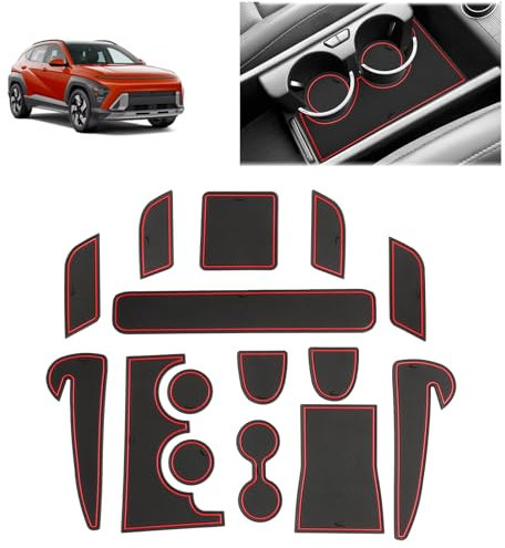 [UK RHD] GAFAT Compatible with New Hyundai Kona SX2 EV Electric 2024 2025 2026 Non-Slip Mats, Kona EV 2024 Car Mats Rubber for Centre Console Drink Holder Door Seam, Kona EV 2025 Accessories (Red)