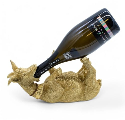 Spetebo Deko Flaschenhalter Ziege in Gold - 29 x 10 cm - Saufziege Weinflaschen Halter - Tischdeko Figur Skulptur Weinhalter Flaschenständer trinkende durstige Tiere