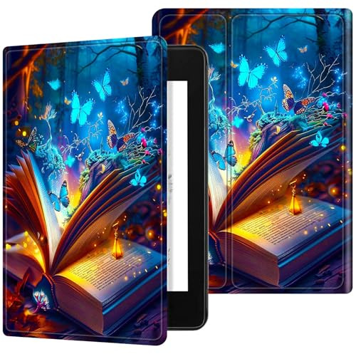 Dikoer for 7 Kindle Paperwhite 12th Generation 2024/2025 & Kindle Colorsoft Signature Edition Tablet Case, Slim Kickstand Stand Leather Smart Cover with Auto Wake/Sleep, Book Blue Butterfly