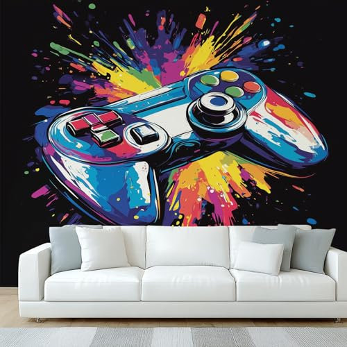 Generisch Tapete Gamer Wohnzimmer Schlafzimmer, Fototapete Graffiti Gaming Zimmer Wand Deko, Wallpaper, Wandtapete, Mustertapete, vliestapete, 150 x 105 cm