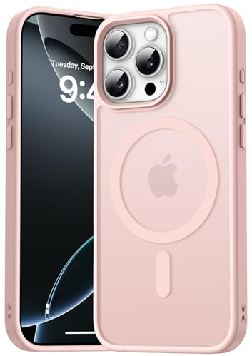 Kmofizle Magnétique Coque pour iPhone 16 Pro, Rose Clair | Étui Housse Arrière Translucide Givrée, Fine Antichoc, Anti-Traces de Doigts