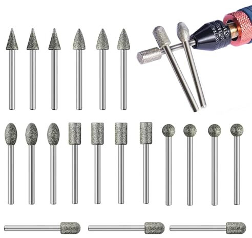 20Pcs 120-Grit diamond bit, tool accessories for dremel - 1/8 Shank for Dremel Rotary Tools - Versatile Grinding, Carving, Engraving & Polishing Accessories for Stone, Glass, Ceramic, Steel