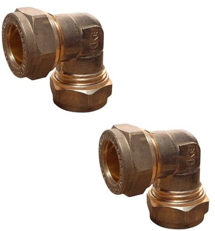 15mm Brass Compression Elbow Connectors – Pack of 2 | Durable Plumbing Fittings for Copper Pipe | No Soldering Required